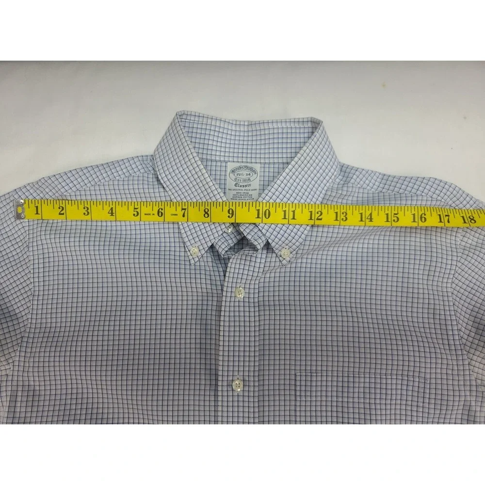 Brooks Brothers Button Up Shirt Blue Check 15½ 34‎ Long Sleeve